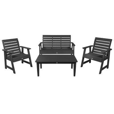 Riverside Garden Bench 4ft, 2 Garden Chairs, and Conversation Table Set Kitted Set Bahia Verde Outdoors Black Sand 