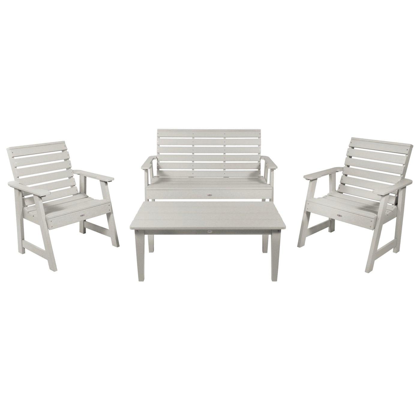 Riverside Garden Bench 4ft, 2 Garden Chairs, and Conversation Table Set Kitted Set Bahia Verde Outdoors Cove Gray 