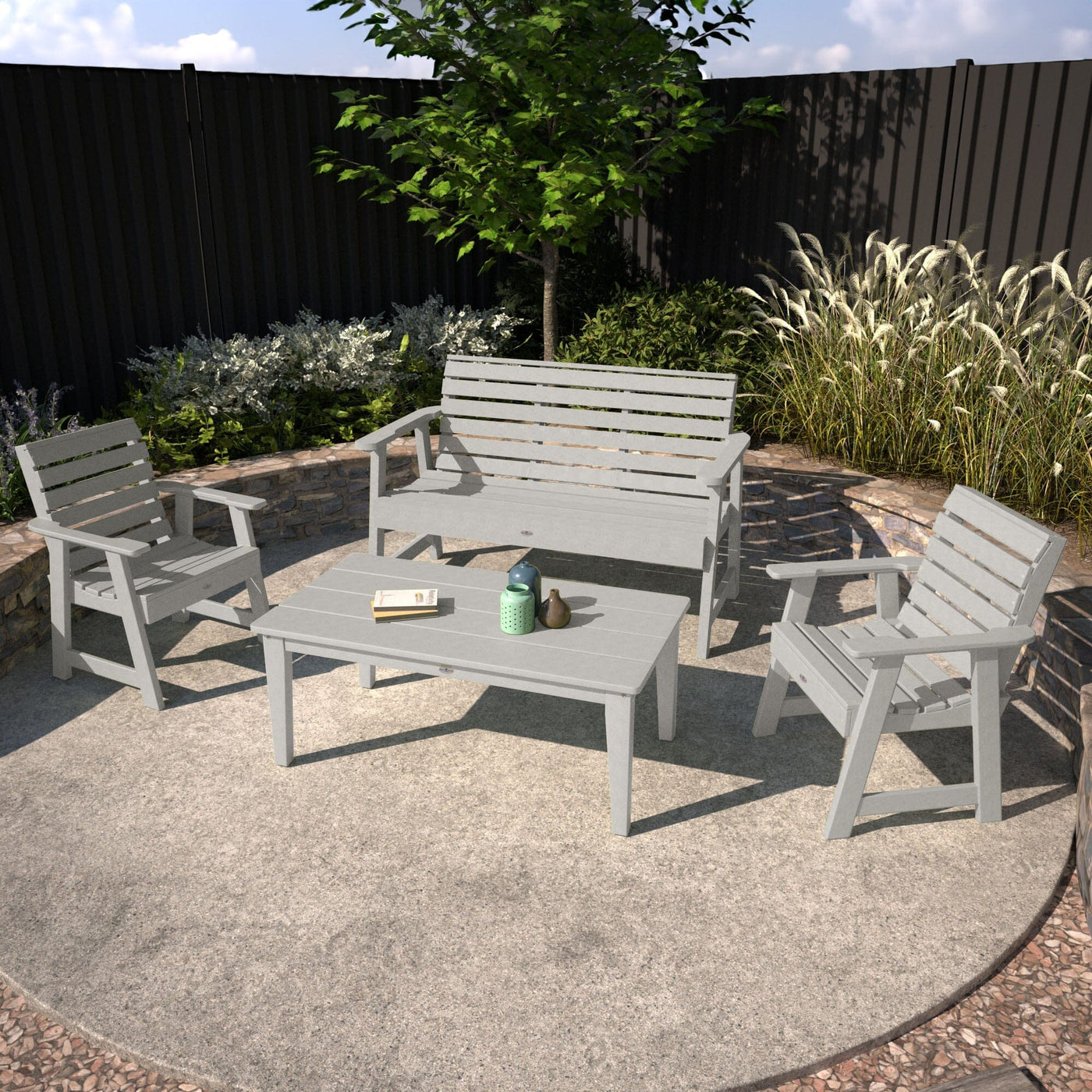 Riverside Garden Bench 4ft, 2 Garden Chairs, and Conversation Table Set Kitted Set Bahia Verde Outdoors 