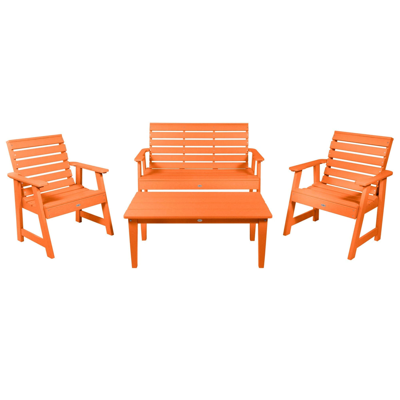 Riverside Garden Bench 4ft, 2 Garden Chairs, and Conversation Table Set Kitted Set Bahia Verde Outdoors Citrus Orange 
