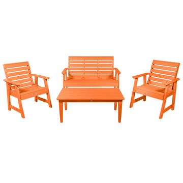 Riverside Garden Bench 4ft, 2 Garden Chairs, and Conversation Table Set Kitted Set Bahia Verde Outdoors Citrus Orange 