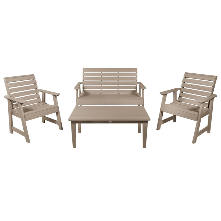 Riverside Garden Bench 4ft, 2 Garden Chairs, and Conversation Table Set Kitted Set Bahia Verde Outdoors Cabana Tan 