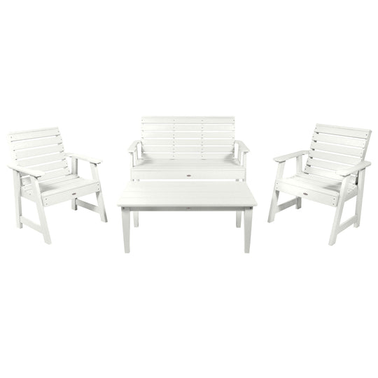 Riverside Garden Bench 4ft, 2 Garden Chairs, and Conversation Table Set Kitted Set Bahia Verde Outdoors Coconut White 