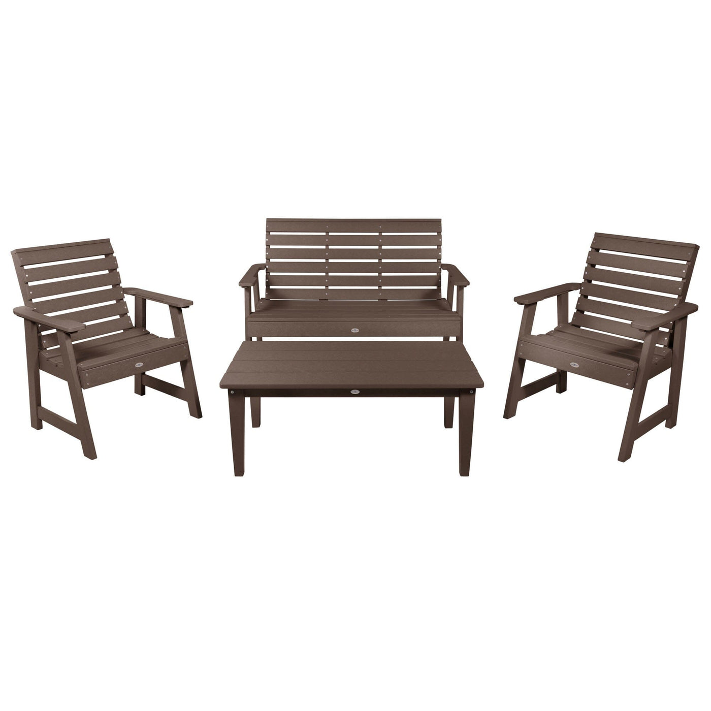 Riverside Garden Bench 4ft, 2 Garden Chairs, and Conversation Table Set Kitted Set Bahia Verde Outdoors Mangrove Brown 