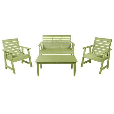 Riverside Garden Bench 4ft, 2 Garden Chairs, and Conversation Table Set Kitted Set Bahia Verde Outdoors Palm Green 