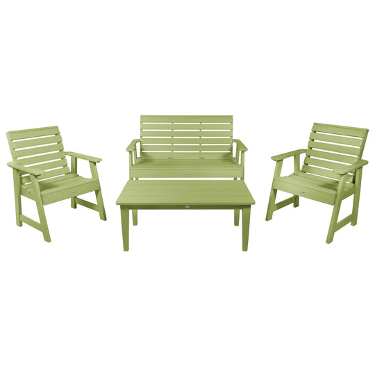 Riverside Garden Bench 4ft, 2 Garden Chairs, and Conversation Table Set Kitted Set Bahia Verde Outdoors Palm Green 