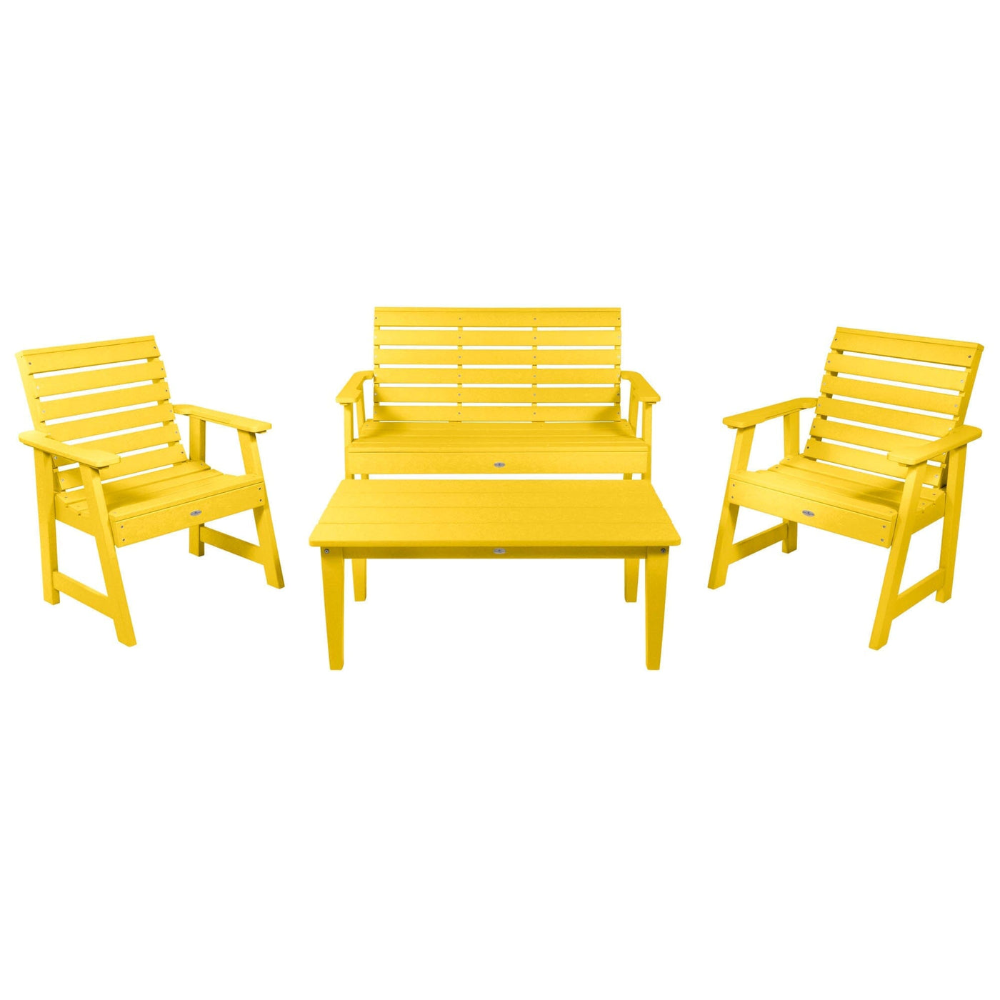 Riverside Garden Bench 4ft, 2 Garden Chairs, and Conversation Table Set Kitted Set Bahia Verde Outdoors Sunbeam Yellow 
