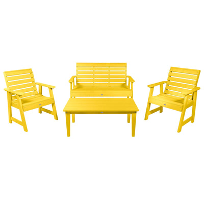 Riverside Garden Bench 4ft, 2 Garden Chairs, and Conversation Table Set Kitted Set Bahia Verde Outdoors Sunbeam Yellow 