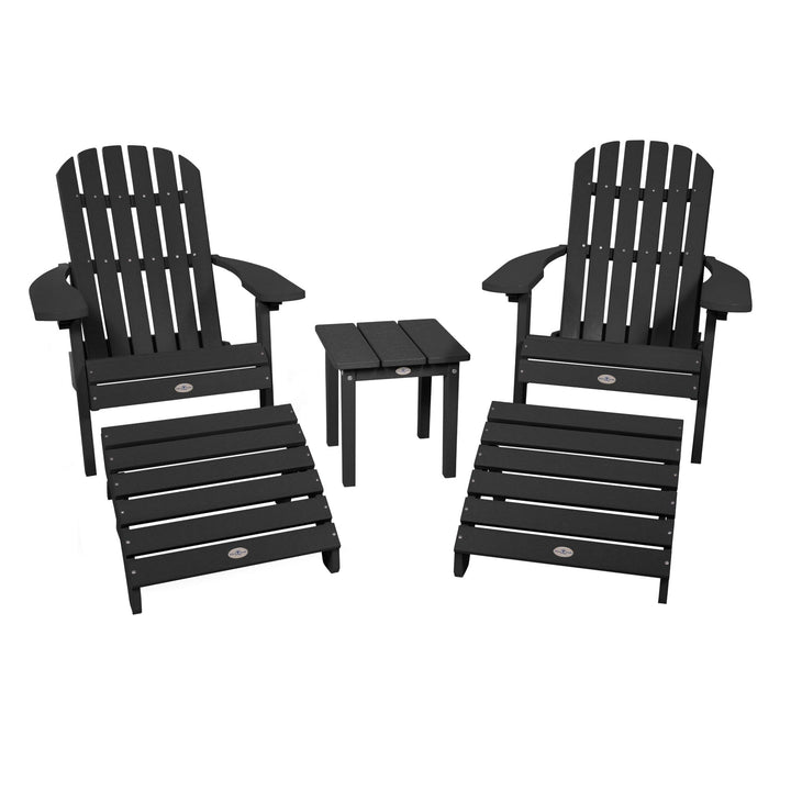 2 Cape Folding Adirondacks, 2 Ottomans, and 1 Side Table Kitted Set Bahia Verde Outdoors Black Sand 