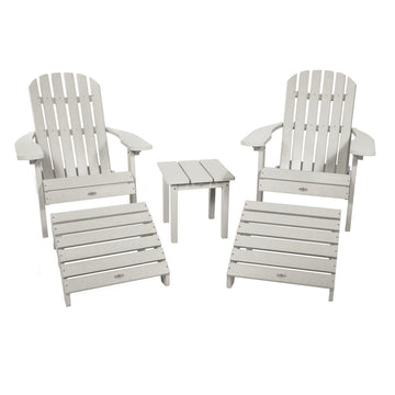 2 Cape Folding Adirondacks, 2 Ottomans, and 1 Side Table Kitted Set Bahia Verde Outdoors Cove Gray 