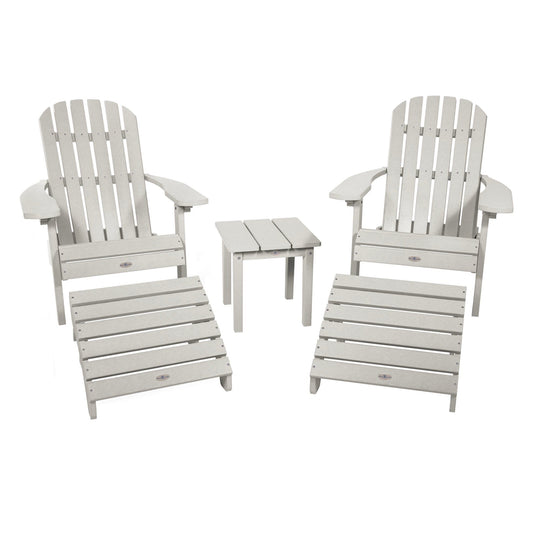 2 Cape Folding Adirondacks, 2 Ottomans, and 1 Side Table Kitted Set Bahia Verde Outdoors Cove Gray 