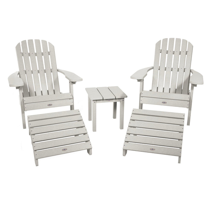2 Cape Folding Adirondacks, 2 Ottomans, and 1 Side Table Kitted Set Bahia Verde Outdoors Cove Gray 