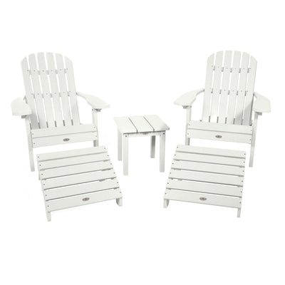 2 Cape Folding Adirondacks, 2 Ottomans, and 1 Side Table Kitted Set Bahia Verde Outdoors Coconut White 