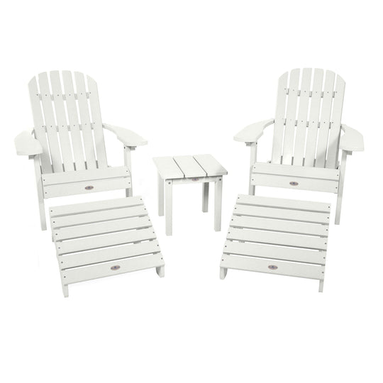 2 Cape Folding Adirondacks, 2 Ottomans, and 1 Side Table Kitted Set Bahia Verde Outdoors Coconut White 