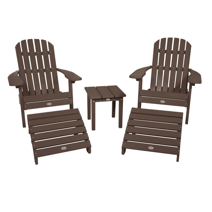 2 Cape Folding Adirondacks, 2 Ottomans, and 1 Side Table Kitted Set Bahia Verde Outdoors Mangrove Brown 