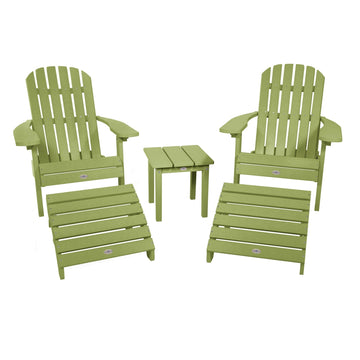 2 Cape Folding Adirondacks, 2 Ottomans, and 1 Side Table Kitted Set Bahia Verde Outdoors Palm Green 