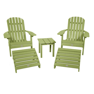 2 Cape Folding Adirondacks, 2 Ottomans, and 1 Side Table Kitted Set Bahia Verde Outdoors Palm Green 