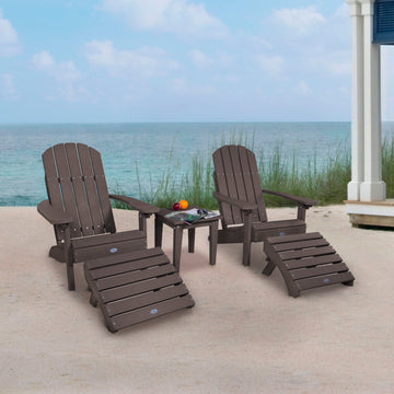 Two Cape Classic Adirondack Chairs, Side Table and Ottoman 5 pc Set Kitted Set Bahia Verde Outdoors 