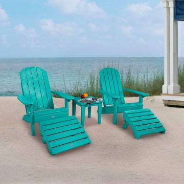 Two Cape Classic Adirondack Chairs, Side Table and Ottoman 5 pc Set Kitted Set Bahia Verde Outdoors 
