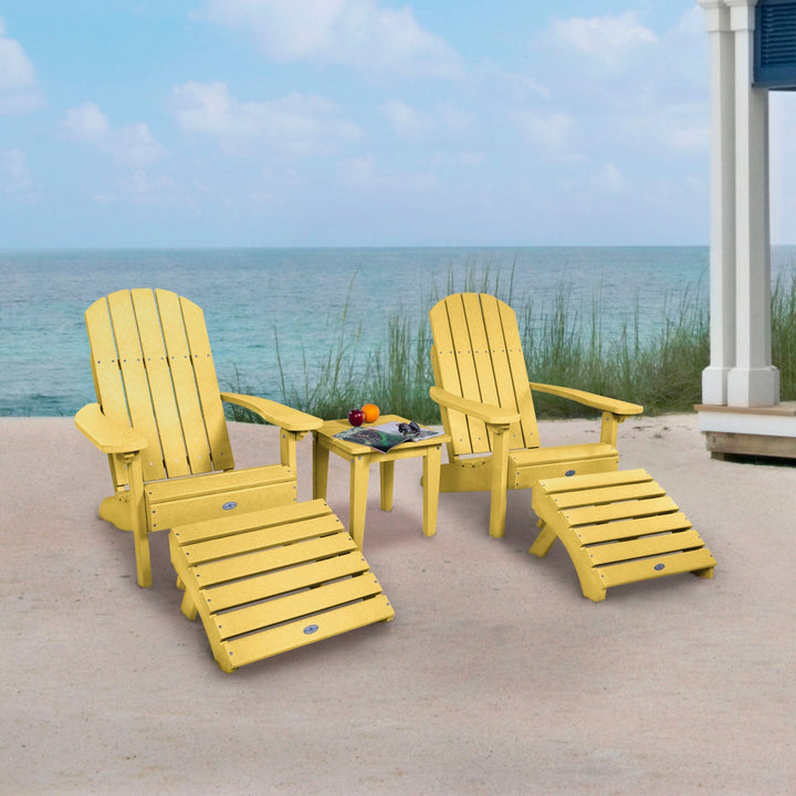 Two Cape Classic Adirondack Chairs, Side Table and Ottoman 5 pc Set Kitted Set Bahia Verde Outdoors 