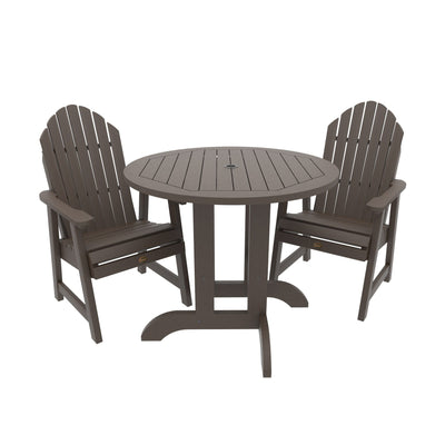 Commercial Grade 3 Pc Muskoka Adirondack Bistro Dining Set with 36” Table Kitted Sets Sequoia Professional Weathered Acorn 