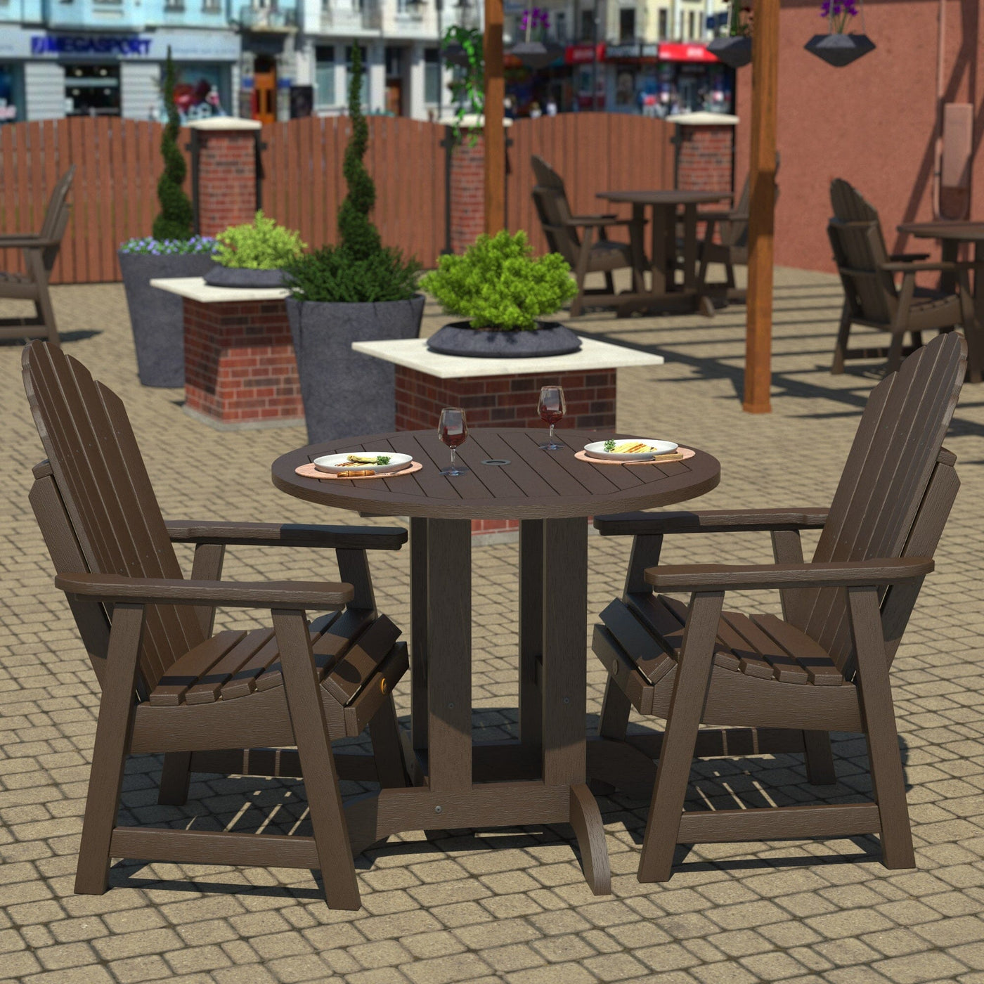 Commercial Grade 3 Pc Muskoka Adirondack Bistro Dining Set with 36” Table Kitted Sets Sequoia Professional 