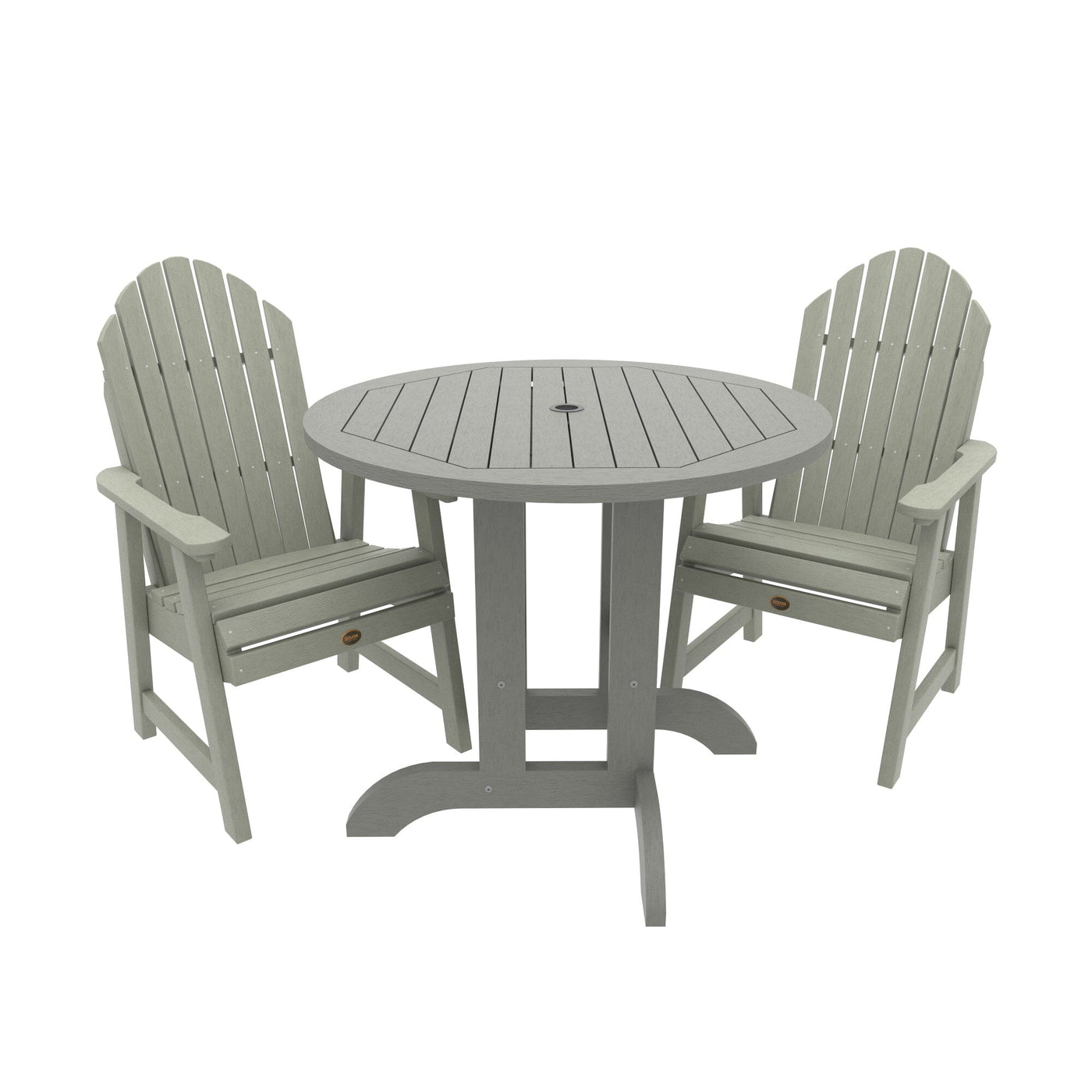 Commercial Grade 3 Pc Muskoka Adirondack Bistro Dining Set with 36” Table Kitted Sets Sequoia Professional Eucalyptus 