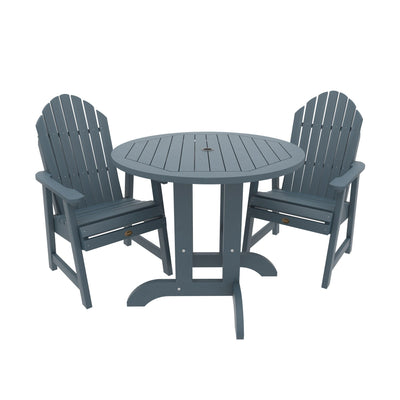 Commercial Grade 3 Pc Muskoka Adirondack Bistro Dining Set with 36” Table Kitted Sets Sequoia Professional Nantucket Blue 