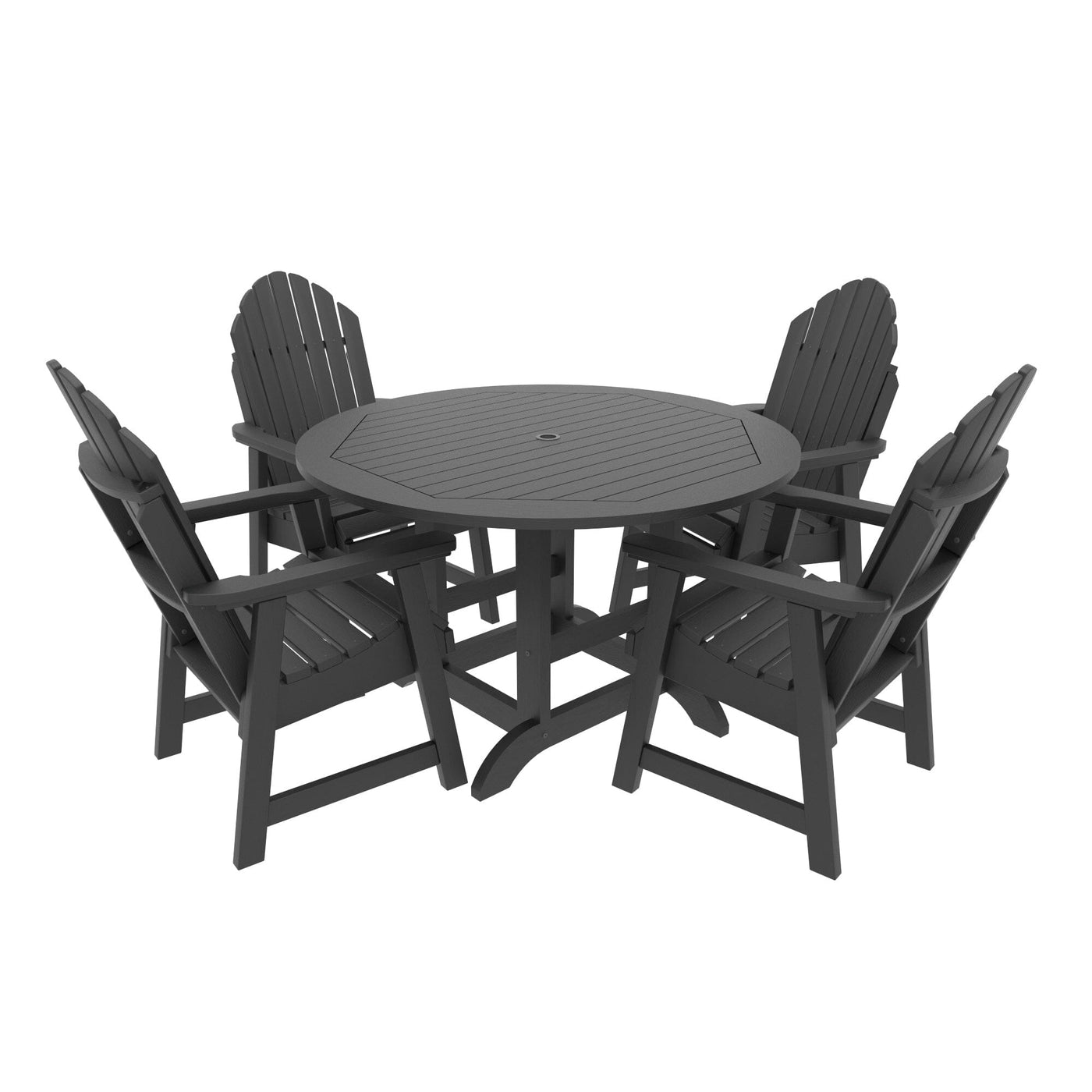 Commercial Grade 5 Pc Muskoka Adirondack Dining Set with 48” Table Kitted Sets Sequoia Professional Black 