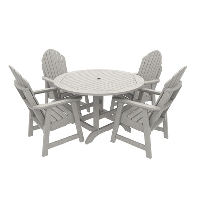 Commercial Grade 5 Pc Muskoka Adirondack Dining Set with 48” Table Kitted Sets Sequoia Professional Harbor Gray 