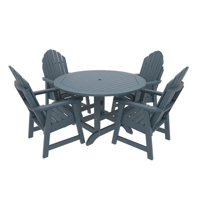 Commercial Grade 5 Pc Muskoka Adirondack Dining Set with 48” Table Kitted Sets Sequoia Professional Nantucket Blue 