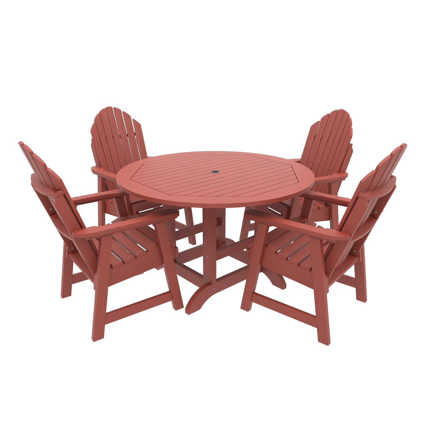 Commercial Grade 5 Pc Muskoka Adirondack Dining Set with 48” Table Kitted Sets Sequoia Professional Rustic Red 