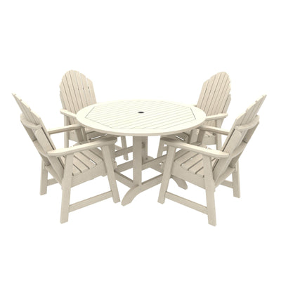 Commercial Grade 5 Pc Muskoka Adirondack Dining Set with 48” Table Kitted Sets Sequoia Professional Whitewash 