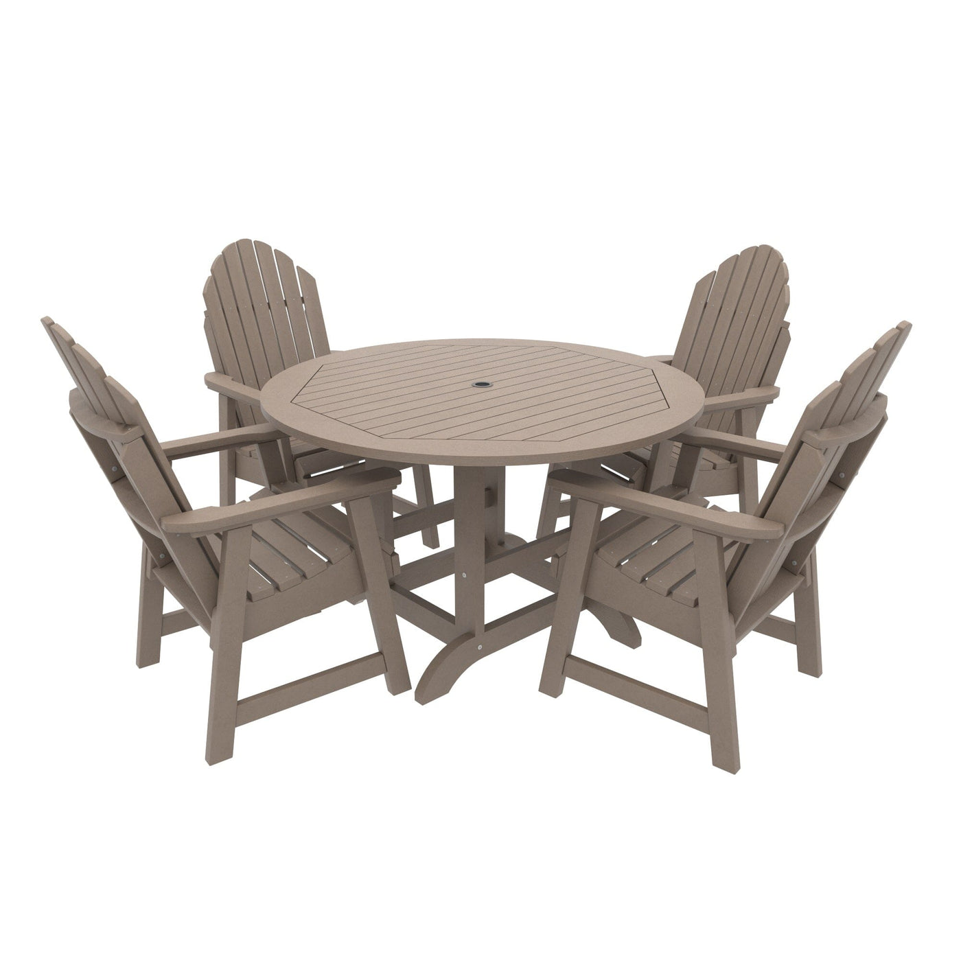 Commercial Grade 5 Pc Muskoka Adirondack Dining Set with 48” Table Kitted Sets Sequoia Professional Woodland Brown 