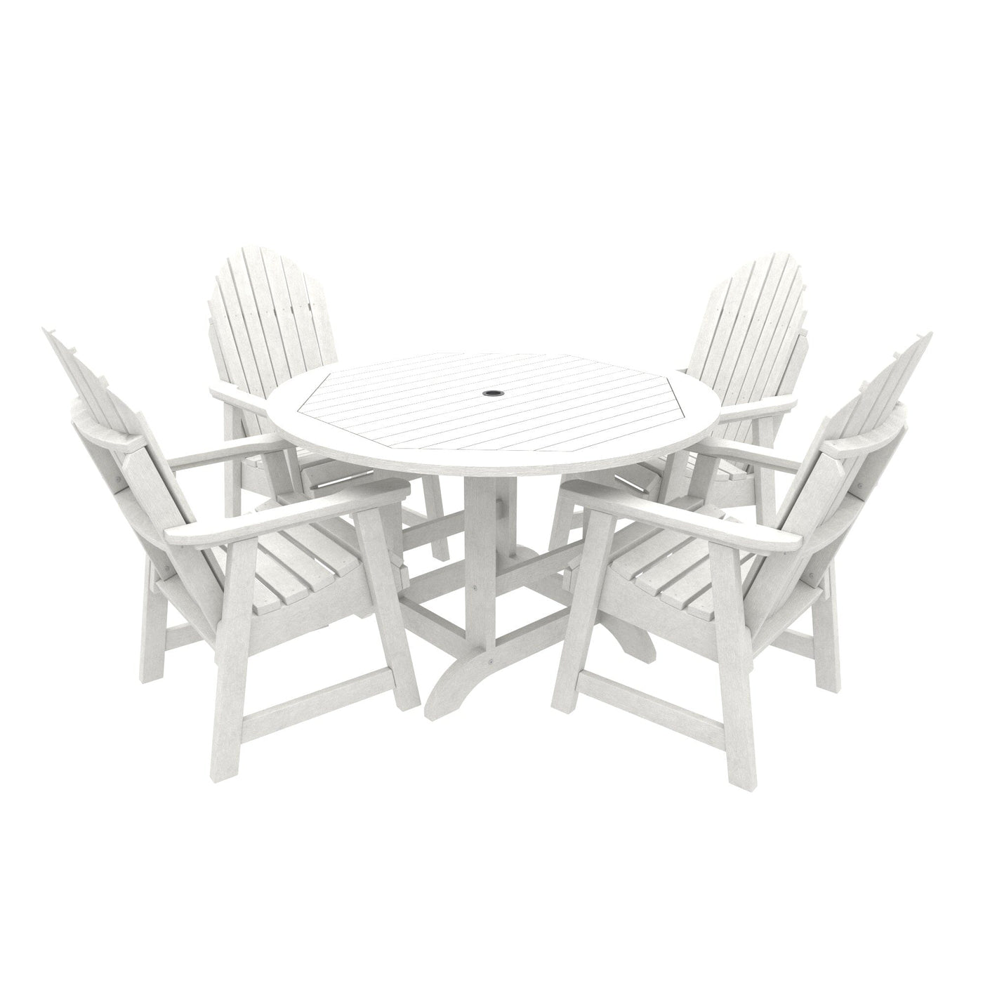 Commercial Grade 5 Pc Muskoka Adirondack Dining Set with 48” Table Kitted Sets Sequoia Professional White 