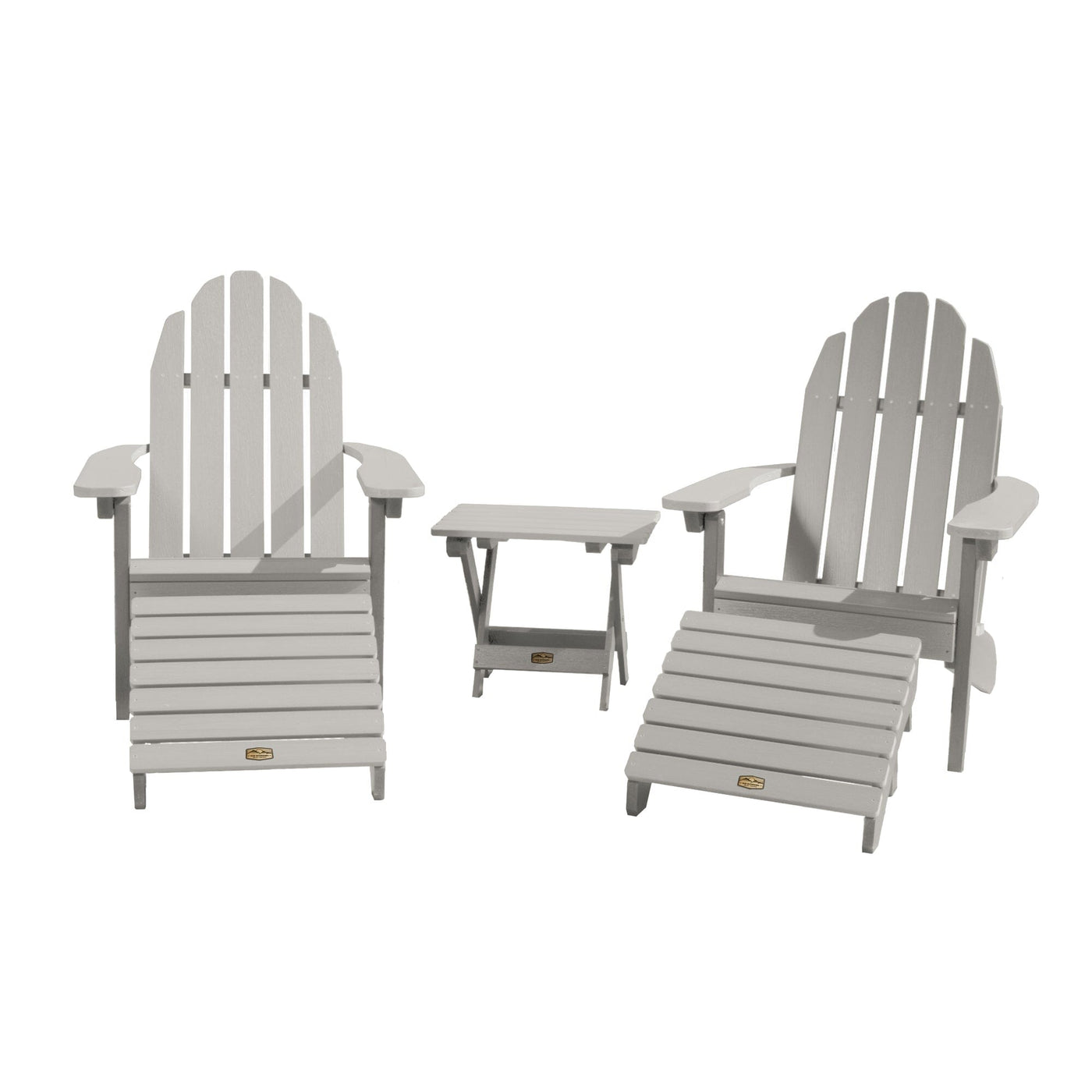 2 Essential Adirondack Chairs with Folding Side Table & 2 Folding Ottomans Kitted Sets ELK OUTDOORS® Harbor Gray 