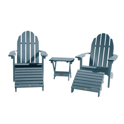 2 Essential Adirondack Chairs with Folding Side Table & 2 Folding Ottomans ELK OUTDOORS® Nantucket Blue 