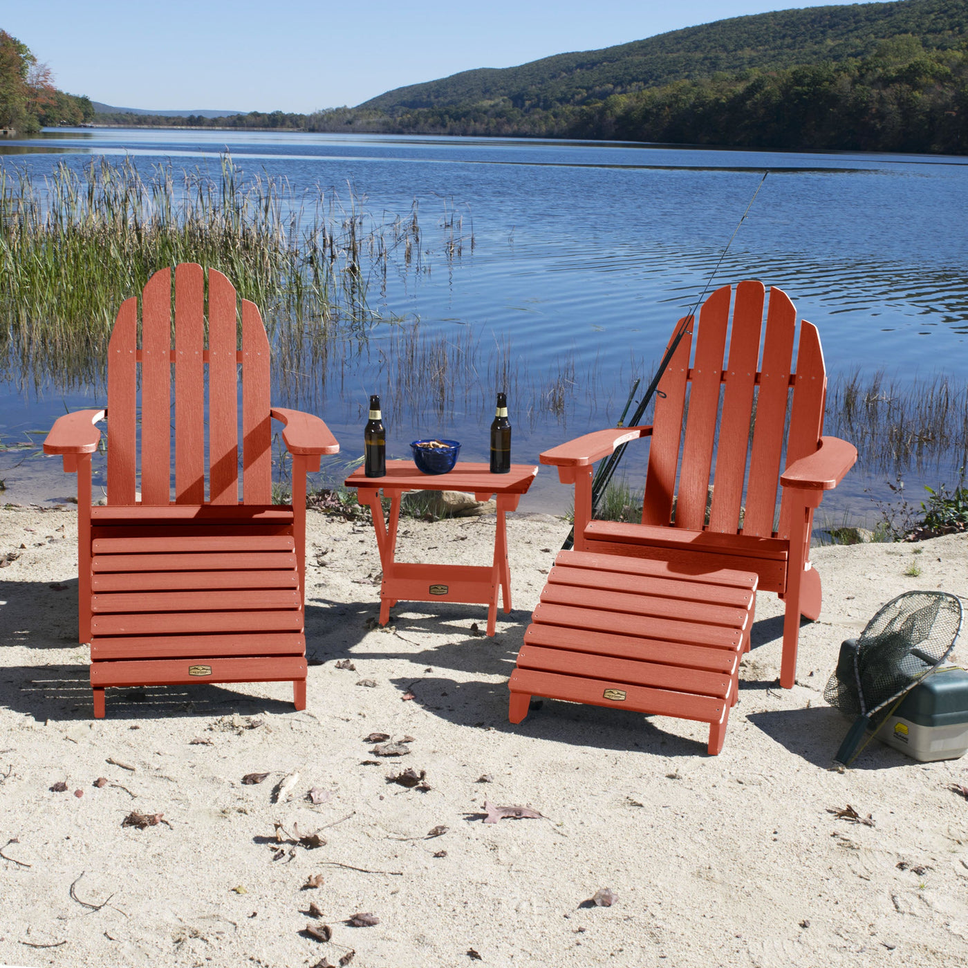 2 Essential Adirondack Chairs with Folding Side Table & 2 Folding Ottomans ELK OUTDOORS® 