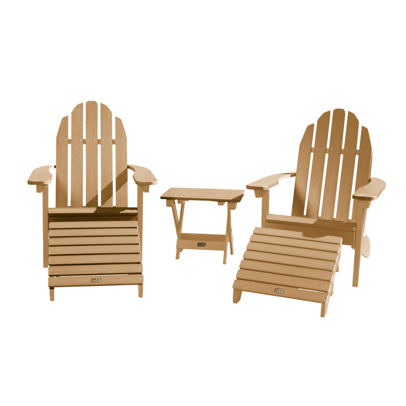 2 Essential Adirondack Chairs with Folding Side Table & 2 Folding Ottomans ELK OUTDOORS® Toffee 