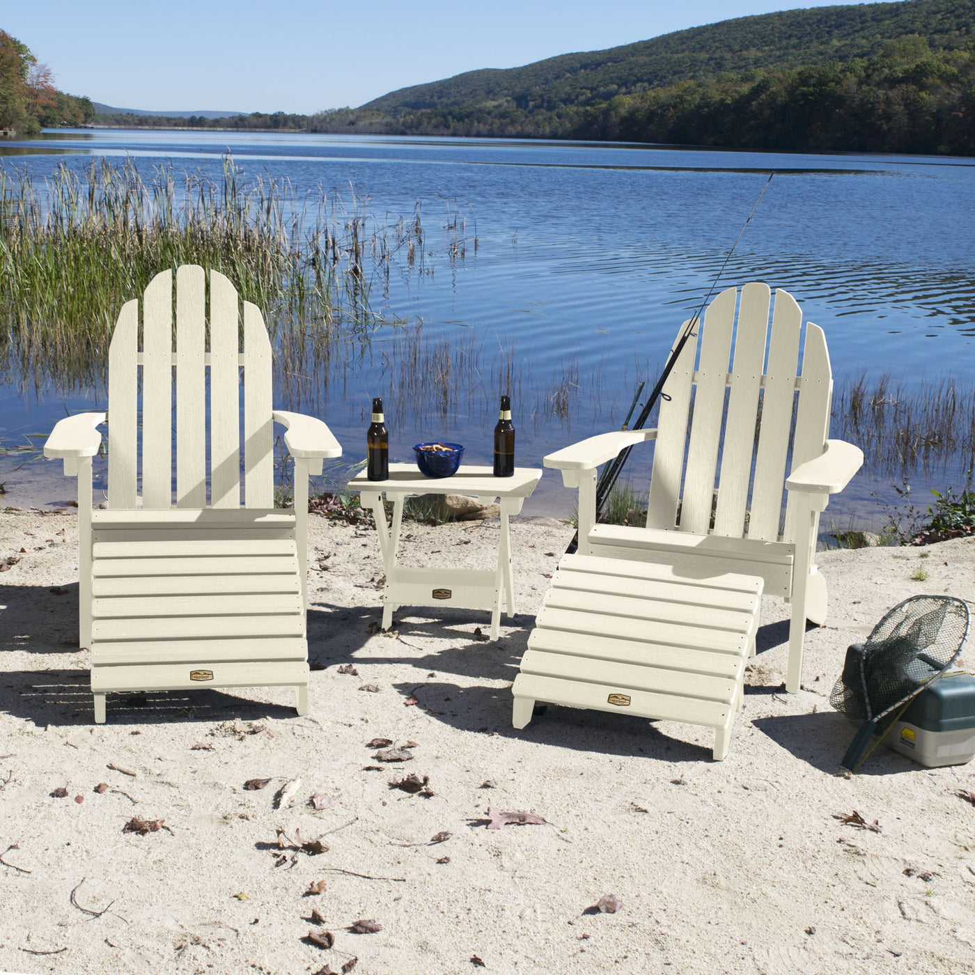 2 Essential Adirondack Chairs with Folding Side Table & 2 Folding Ottomans ELK OUTDOORS® 