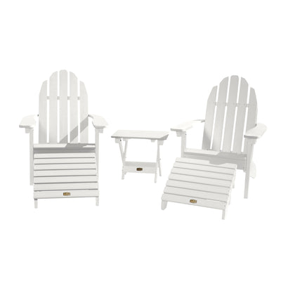 2 Essential Adirondack Chairs with Folding Side Table & 2 Folding Ottomans ELK OUTDOORS® White 