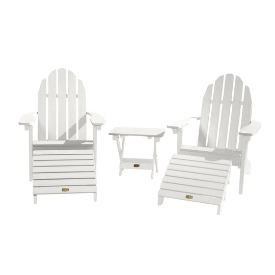 2 Essential Adirondack Chairs with Folding Side Table & 2 Folding Ottomans ELK OUTDOORS® White 
