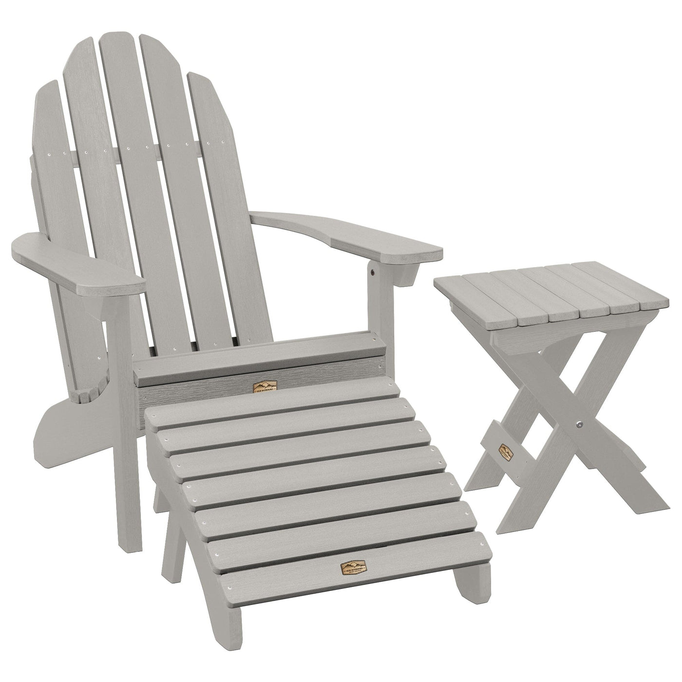 Essential Adirondack Chair with Ottoman & Folding Side Table Adirondack Chairs ELK OUTDOORS® Harbor Gray 