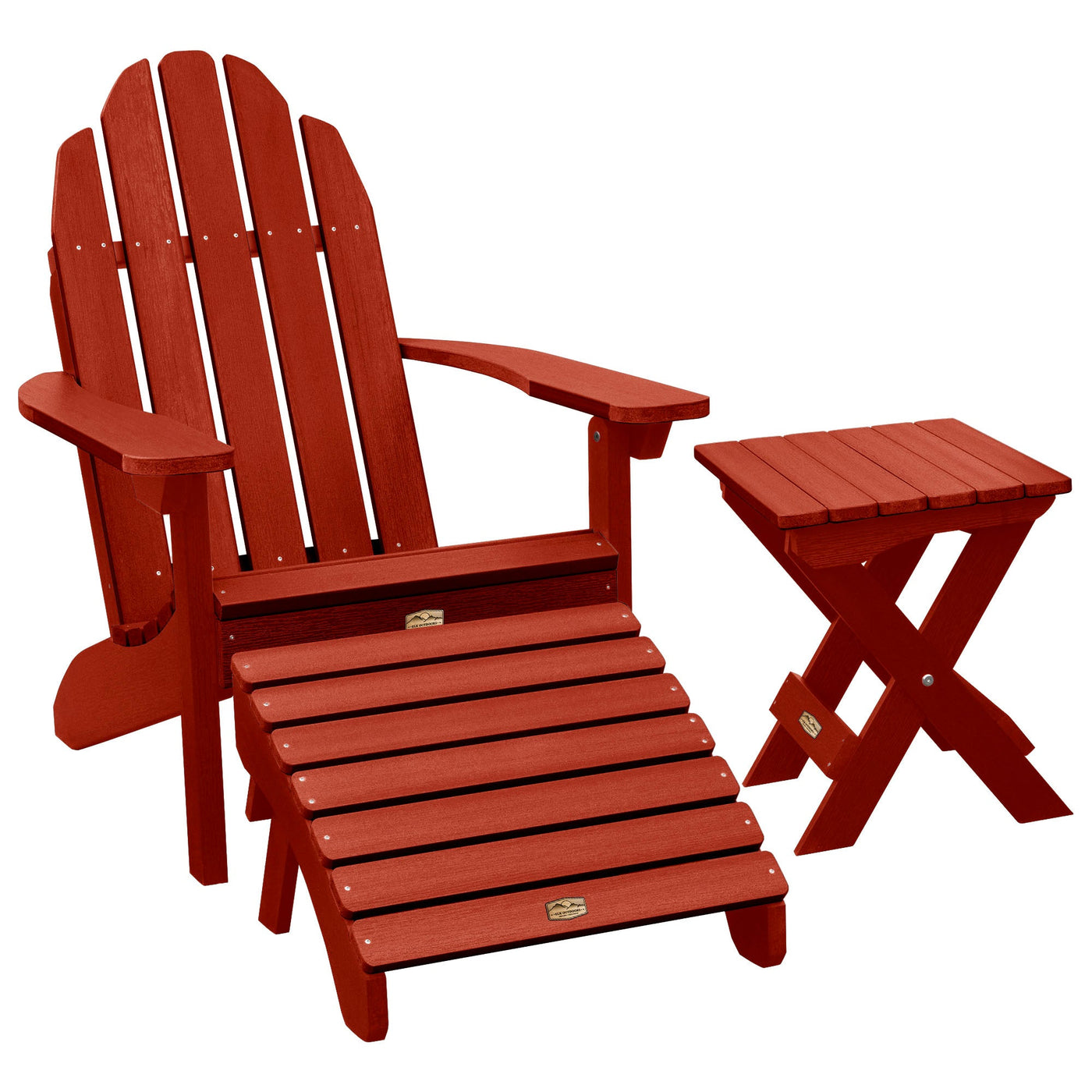 Essential Adirondack Chair with Ottoman & Folding Side Table ELK OUTDOORS® Rustic Red 