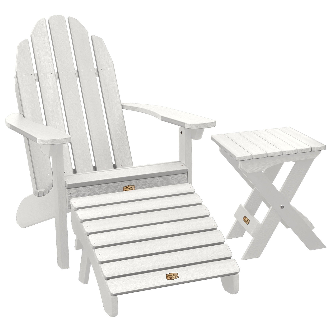 Essential Adirondack Chair with Ottoman & Folding Side Table ELK OUTDOORS® White 