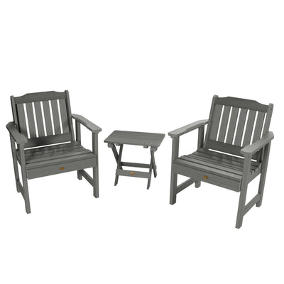 2 Lehigh Garden Chairs with Folding Adirondack Side Table Highwood USA Coastal Teak 