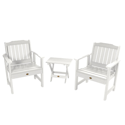 2 Lehigh Garden Chairs with Folding Adirondack Side Table Highwood USA White 