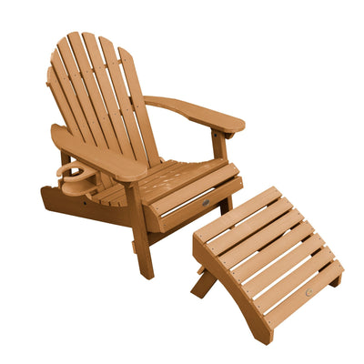 1 Hamilton Folding & Reclining Adirondack Chair with 1 Ottoman & 1 Easy-add Cup Holder Kitted Sets Highwood USA Toffee 