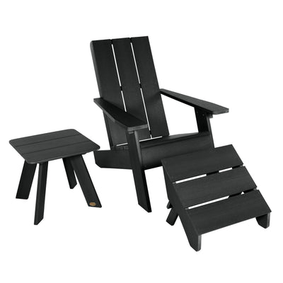 Barcelona Modern Adirondack Chair, Ottoman, and Side Table Highwood USA Black 