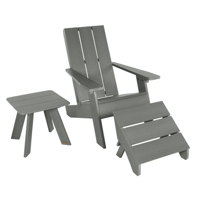 Italica Modern Adirondack chair, Ottoman, and side table in Coastal Teak gray